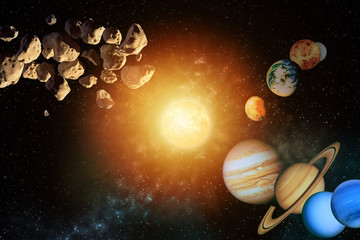 Wall Mural - planets round the sun in the Solar system in the colorful starry universe Elements of this image furnished by NASA