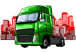 Truck driving on the road. Cargo transportation. Stock vector illustration.