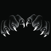 The Vector Logo Paw With  Claws For T-shirt Design Or Outwear. This Drawing Would Be Nice To Make On The Black Fabric Or Canvas
