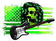 Human skull and electric guitar. Symbol of rock, musical festivals