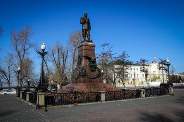 Monument Tsar Alexander III view in Irkutsk, Russia