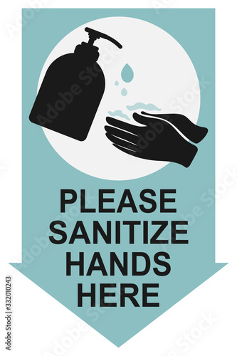 Fotomural Please sanitize hands here sign