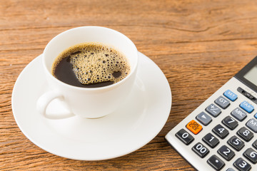 Hot black coffee on office table