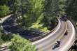 Elevated view of motorcycles driving on Iron Mountain Road, Black Hills, near Mount Rushmore National Memorial, South Dakota