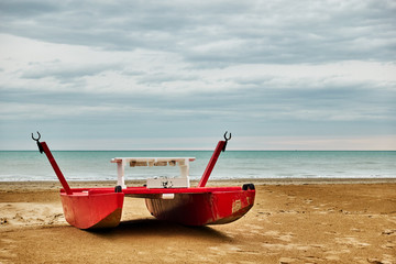 Poster - Red safety boat in Rimini