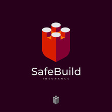 Safe Build Logo. Insurance Of Build. Building Brick Block Similar A Safety Shield. Antivirus Emblem. 
