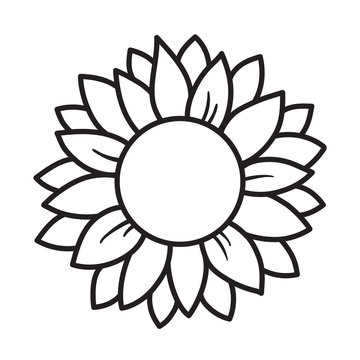 Fototapete - Outlined sunflower round frame vector illustration.