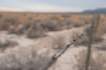 Barbed Wire Fence In A Desert Landscape