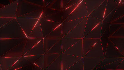 Wall Mural - abstract background. low-poly dark waving surface with glowing red light. 3d render