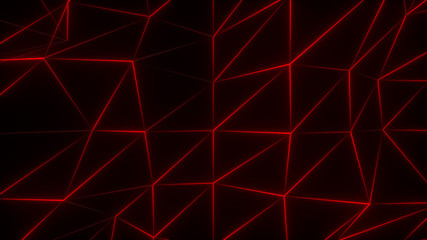 Wall Mural - abstract background. low-poly dark waving surface with glowing red light. 3d render