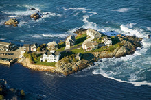 Aerial View Of Ocean-front Homes On Perkins Cove, On Coast Of Maine South Of Portland