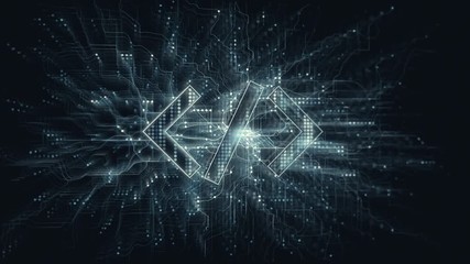 Cyberspace code for programming technology in digital data. Development coding concept animation.