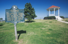 Welcome To Natchez, MS - Sign And Gazebo In Roadside Park Overlooking MS River