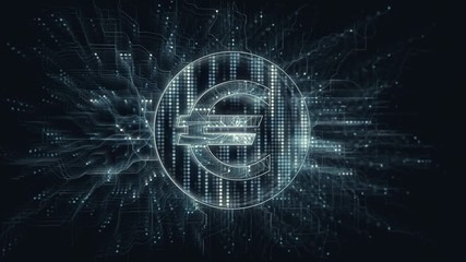Wall Mural - Cyberspace euro coin for pay network technology in digital data. Internet money payment concept animation.