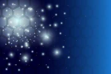 Wall Mural - abstract blue hexagon pattern with sparkle effect and copy space for text or messages on right side.