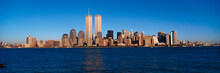 Panoramic View Of Lower Manhattan And Hudson River, New York City Skyline, NY With World Trade Towers At Sunset