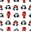 © LukaJreym - Black and white and red BDSM Vintage ink women seamless pattern. Collection of retro girls for sex party, shop. Isolated on white background
