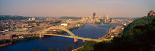 Panoramic Morning View Of Pittsburgh, PA With West End Bridge, And Allegheny, Monongahela And Ohio Rivers