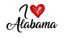 I Love Alabama Creative Cursive Typographic Template With Red Heart.