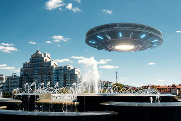 Wall Mural - ufo spaceship in the sky. extraterrestrial life, aliens