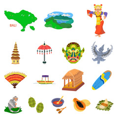 Wall Mural - Isolated object of bali and indonesia icon. Set of bali and caribbean stock symbol for web.