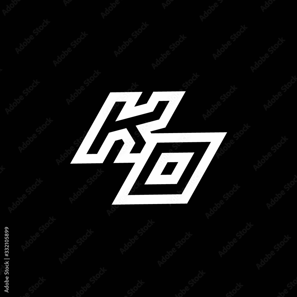 KO logo monogram with up to down style negative space design template - obrazy, fototapety, plakaty 