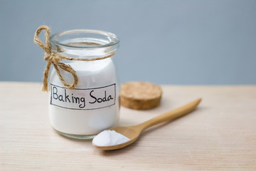 baking soda on wooden table