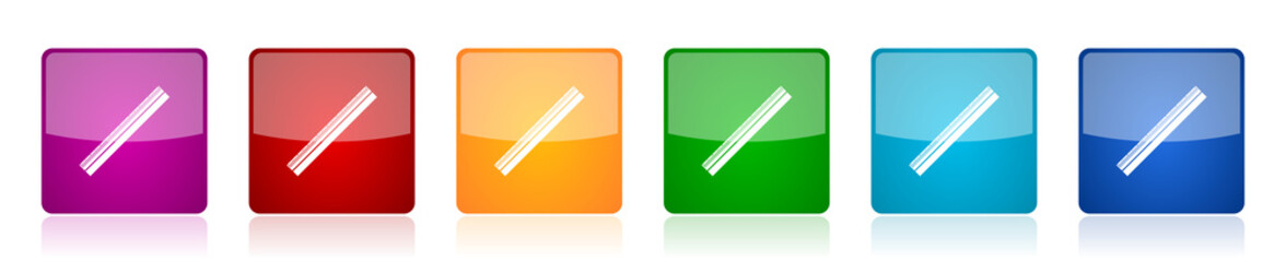 Aufkleber - Ruler icon set, tool, measurement, equipment, education, school colorful square glossy vector illustrations in 6 options for web design and mobile applications