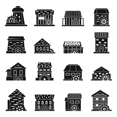 Sticker - Old water mill icons set. Simple set of old water mill vector icons for web design on white background