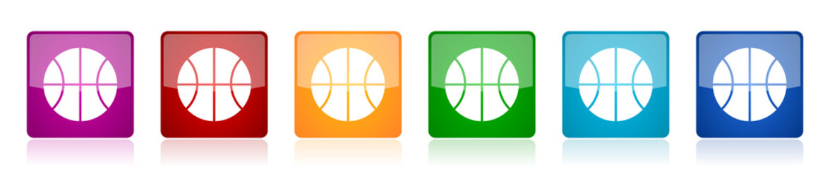 Aufkleber - Ball icon set, colorful square glossy vector illustrations in 6 options for web design and mobile applications