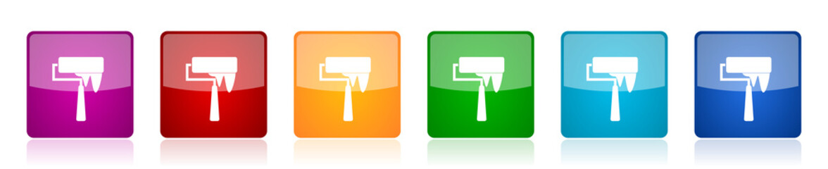 Aufkleber - Paintroll icon set, colorful square glossy vector illustrations in 6 options for web design and mobile applications