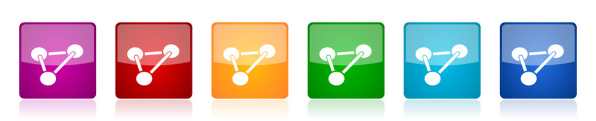 Poster - Chemistry icon set, colorful square glossy vector illustrations in 6 options for web design and mobile applications