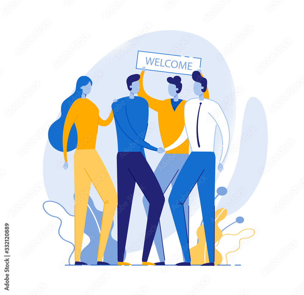 Team Welcoming New Member Flat Vector Illustration. Office Workers Meet ...