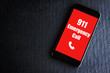 Emergency and urgency, 911 dialed on smartphone screen.