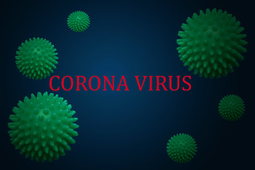 Abstract model of middle East respiratory syndrome coronavirus with text on a blue banner. Concept Of Protection Against A Virus Pandemic