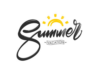 Fototapete - Brush type lettering composition of Summer Vacation on white background.