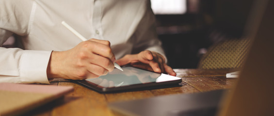 Wall Mural - Male hands with digital tablet