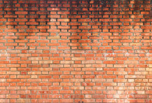 Big Old Wet Wall With Water Dripping From Up To Down On The Orange Bricks - Background Texture