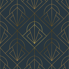 Wall Mural - abstract art deco gold black line seamless pattern