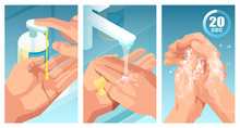 Educational Illustration Of How Properly Wash Hands