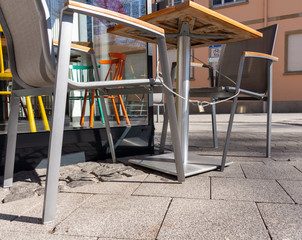 locked chairs in a city as a result of the corona virus