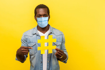 viral hashtag and successful blogging. portrait of happy man with attractive toothy smile with medic