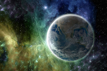 Wall Mural - Earth in the colorful galaxy fantasy wallpaper. Elements of this image furnished by NASA
