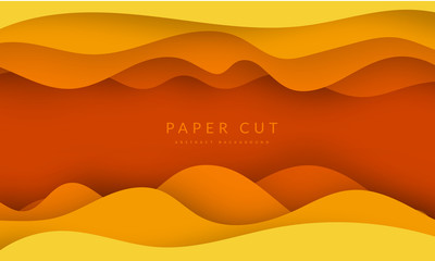 Wall Mural - Yellow paper cut banner with 3D slime abstract background and yellow waves layers. Abstract layout design for brochure and flyer. Paper art vector illustration.