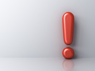 Leinwandbilder - Exclamation mark isolated on white room background with shadow and reflection 3D rendering
