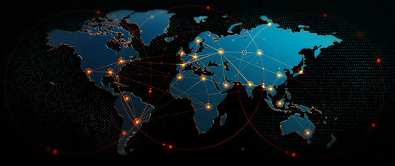 Fototapete - Global  Background/Connection lines around Earth globe, futuristic technology  theme background with circles and lines. Concept of internet, social media, traveling or logistics/Global Background