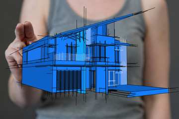 Wall Mural - House, Residential Structure, Human Hand. concept.