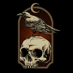 crow with skull vector illustration