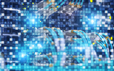 Wall Mural - digital matrix binary code mainframe server room computing communication concept.