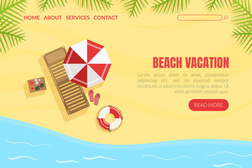 Sticker - Beach Vacation Landing Page Template, Summertime Traveling Web Page, Mobile App, Homepage Vector Illustration